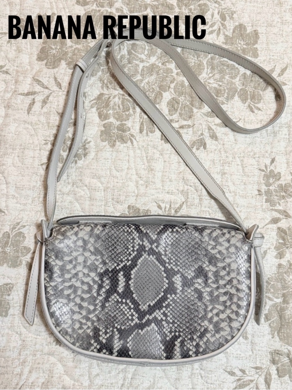 Banana Republic Gray Snake-Print Leather  Shoulder Bag
